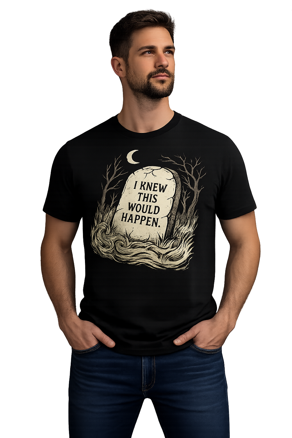 T-Shirt - 'I Knew This Would Happen' Tombstone Graphic with Hebrews 9:27 Church Gothic Tee