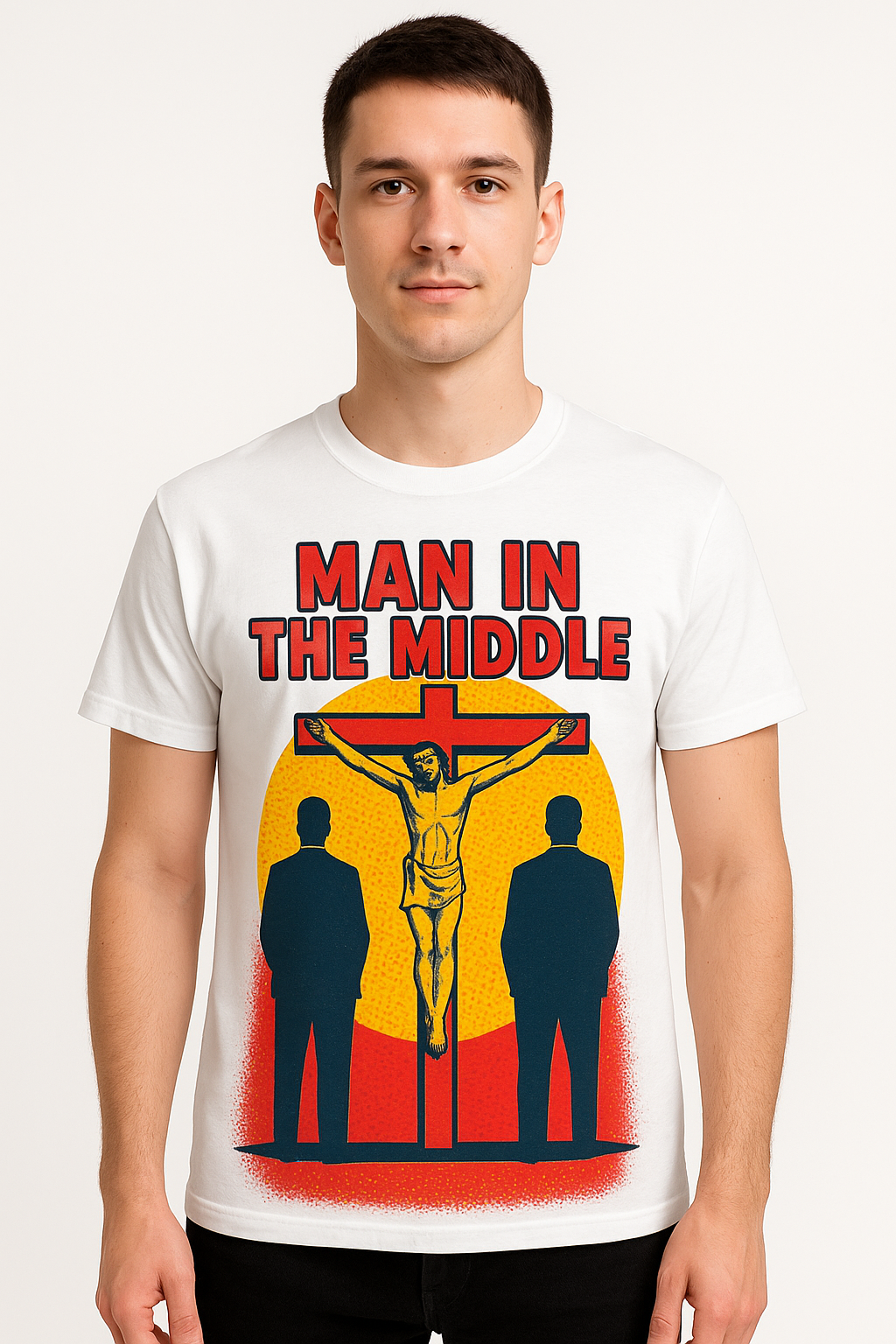 Man in the Middle T-Shirt — Christian Faith Cross Tee (Truth Seeker)