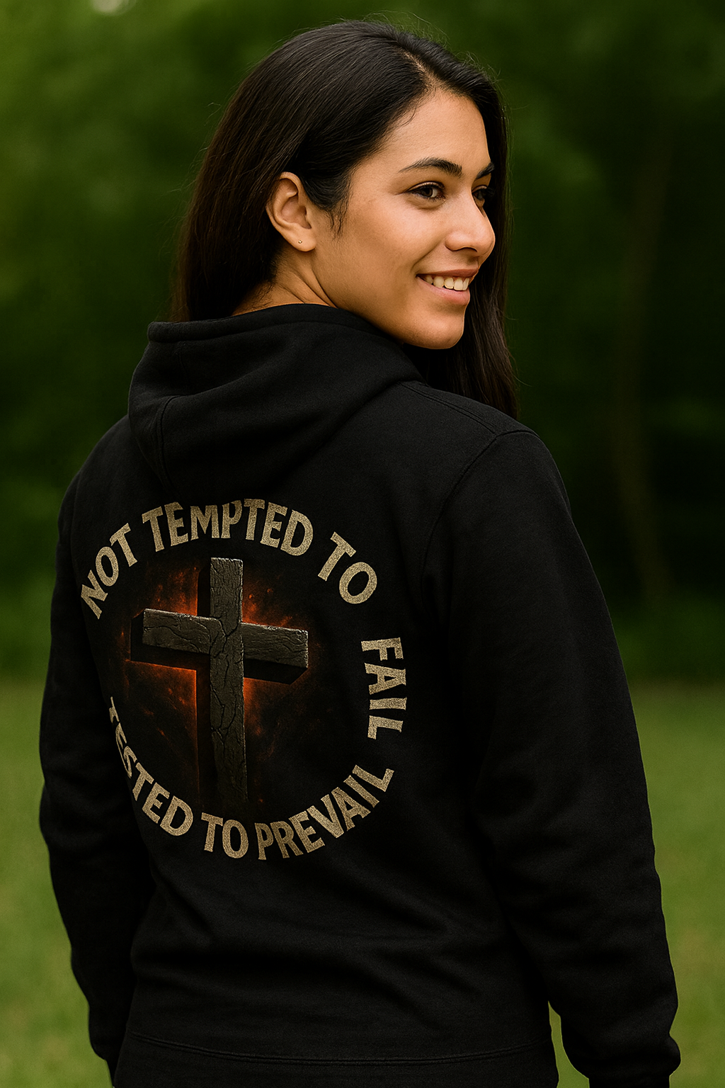Tested to Prevail Hoodie — Christian Cross Faith Inspirational Pullover